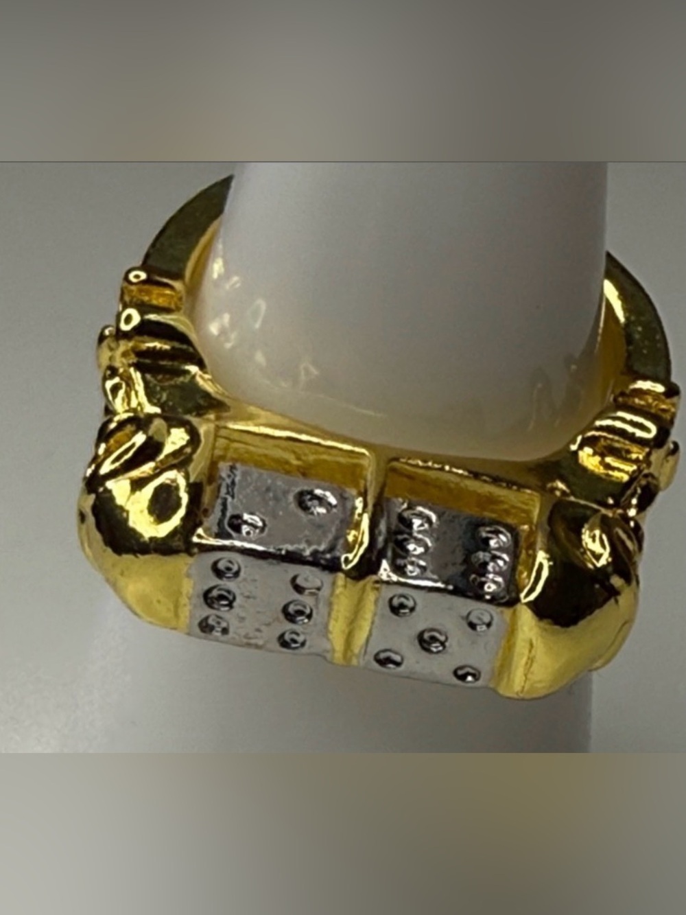 Gold tone  & Silver tone Dice & skulls Skelton fashion Statement Ring Sz 7.5